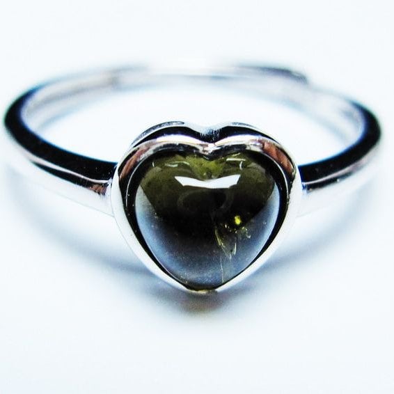 モルダバイト リング モルダウ石 指輪 ハート フリーサイズ 14号 一点物 メール便可 [M便 1/20] 199-645