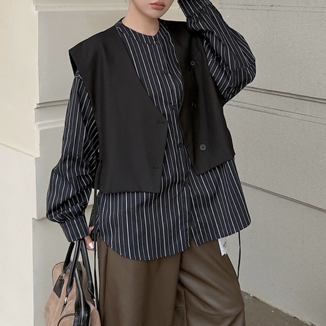 Striped twopiece vest shirt【2color】 C1585