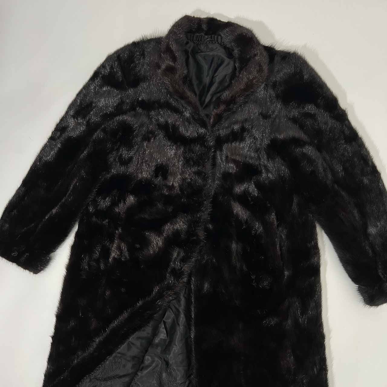 本毛皮 着丈(約)110cm SAFURON サフロン ミンク系 毛皮 高級毛皮 ロング コート 9/リアルファー/ブラックブラウン系