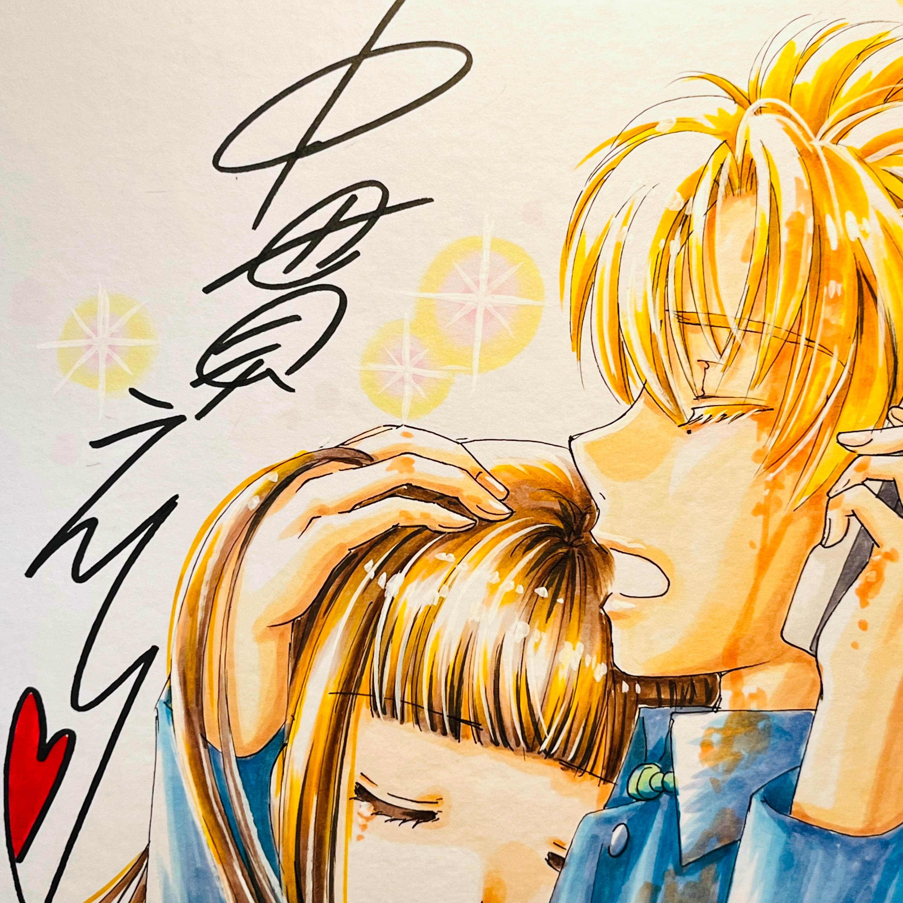 ◇金色の午後◇手描きイラスト 直筆イラスト色紙 輝と麦子（コール） | 中貫えりSHOP