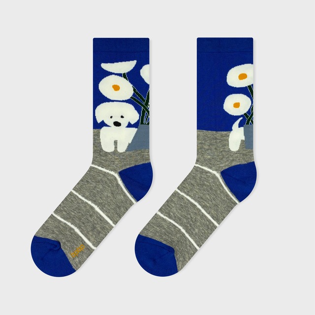【JIN KITAMURA】北村人 SOCKS WHITE FLOWER & DOG 白い犬と花