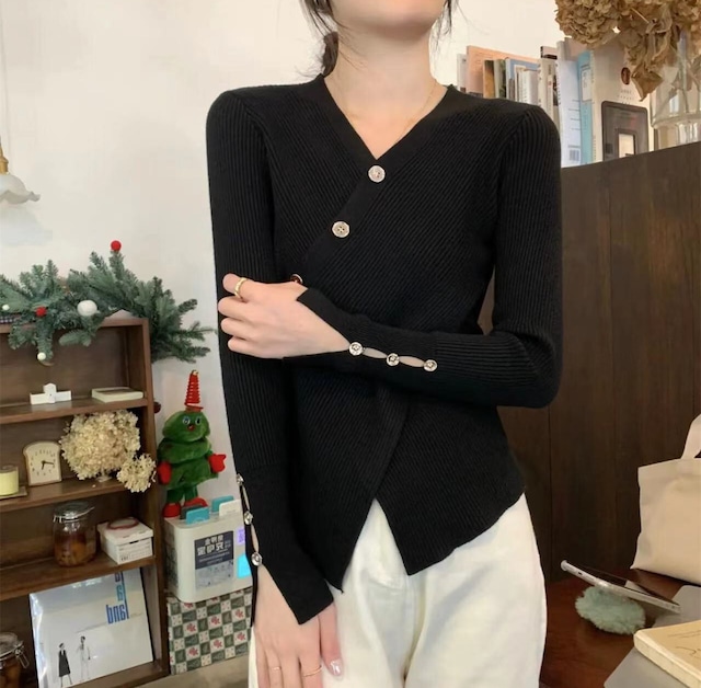 カシュクールアレンジ リブニット ブラック NI00042 カシュクールアレンジ リブニット ブラック NI00042