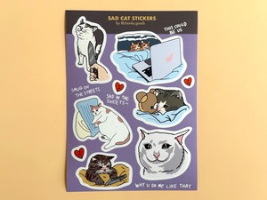 猫のステッカーシート　Sad cat stickers【Chonky Goods by PHS】[CG-02]