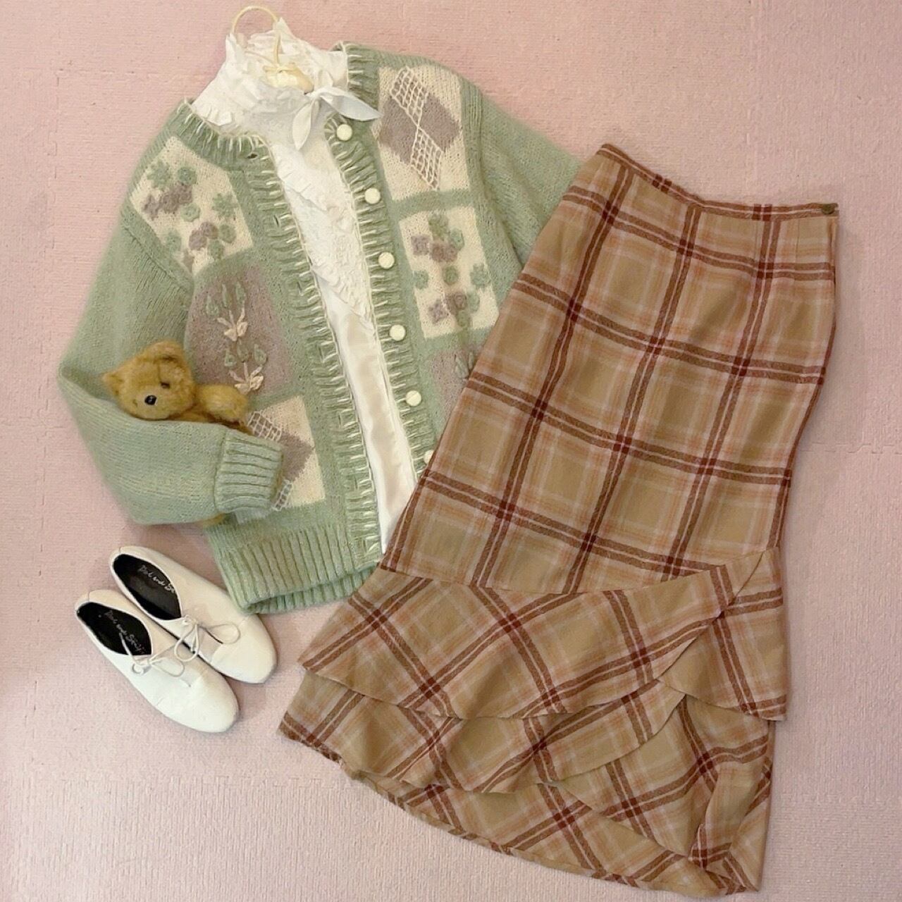 light green flower diamond cardigan