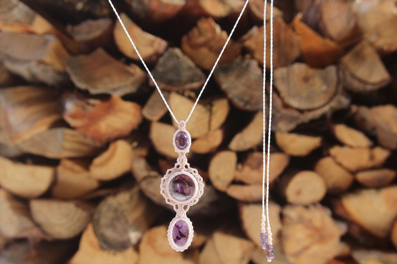 Trapiche amethyst micro macrame pendant