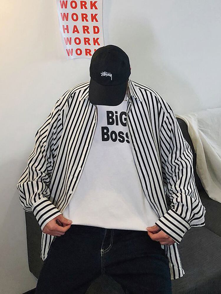 全2色 シャツ トップス ストライプ カジュアル 羽織 長袖