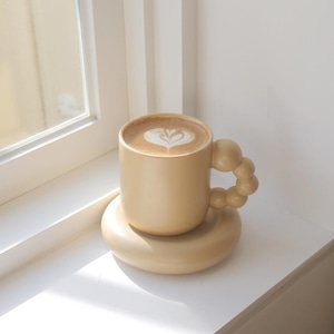 bubble cup saucer set (beige) / バブル コーヒー マグ カップ ソーサー セット コップ プレート オブジェ 北欧 韓国 インテリア 雑貨