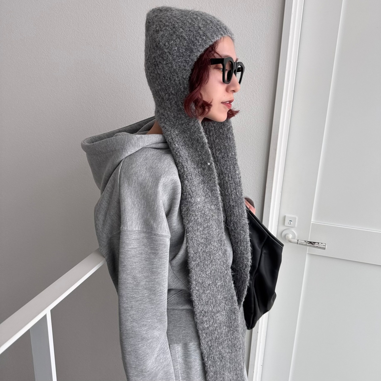 ロングフラップニットcap/ライトグレー