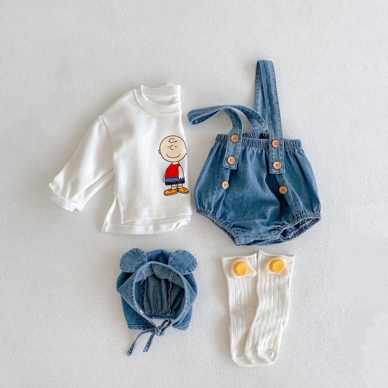 【BABY&KID】春新作帽子付きトップス+ロンパース3点セット