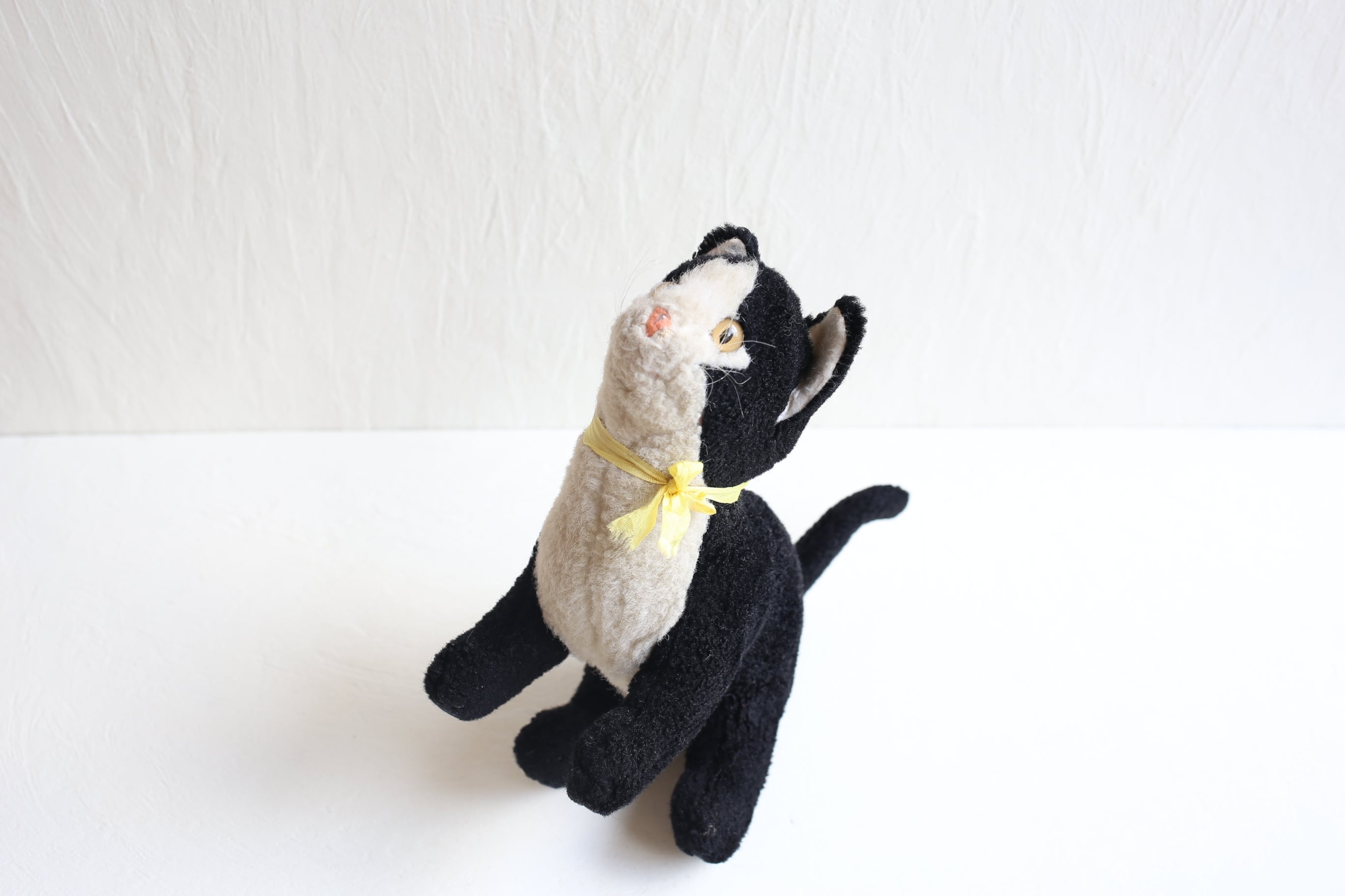 フランス アンティーク ヴィンテージ ぬいぐるみ ソフトな白黒ネコ N