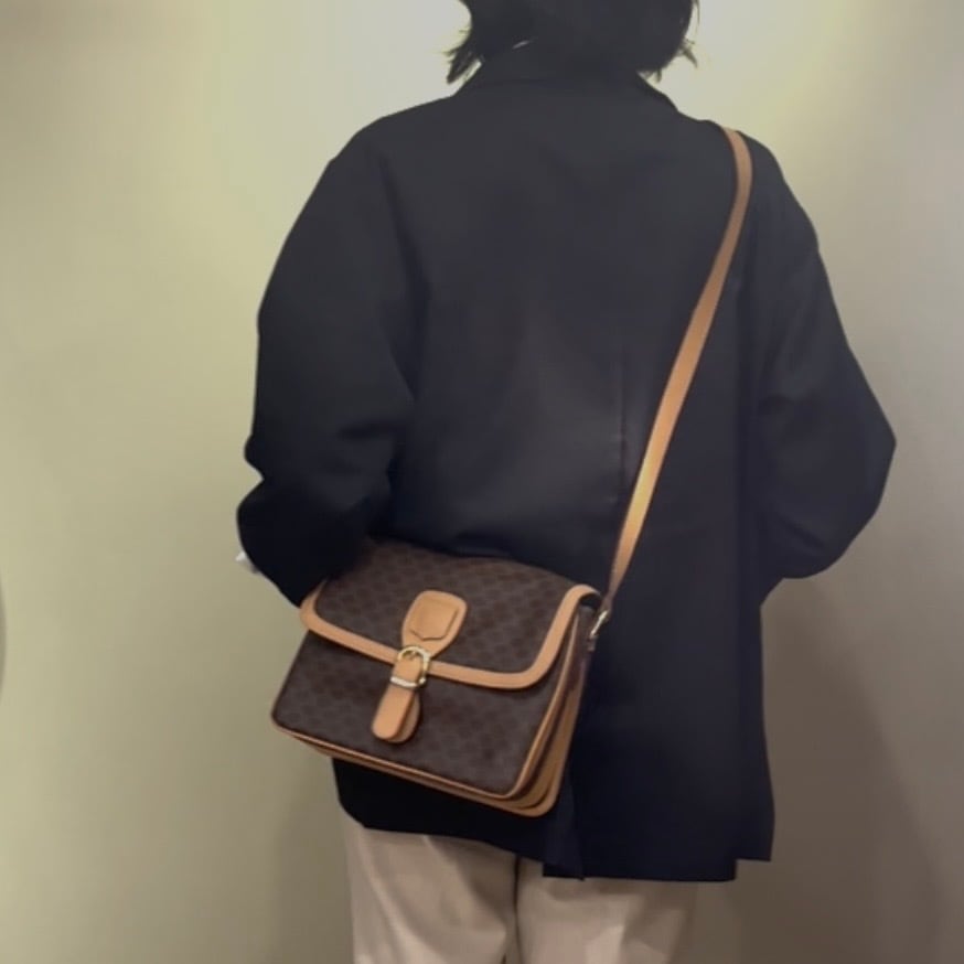 CELINE】2407 セリーヌマカダム ショルダーバッグ／ブラウン×pvc