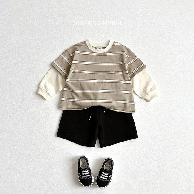 [即納L/XL]≪VIVID-I≫Combi Stripe Layered T-Shirt khaki 62