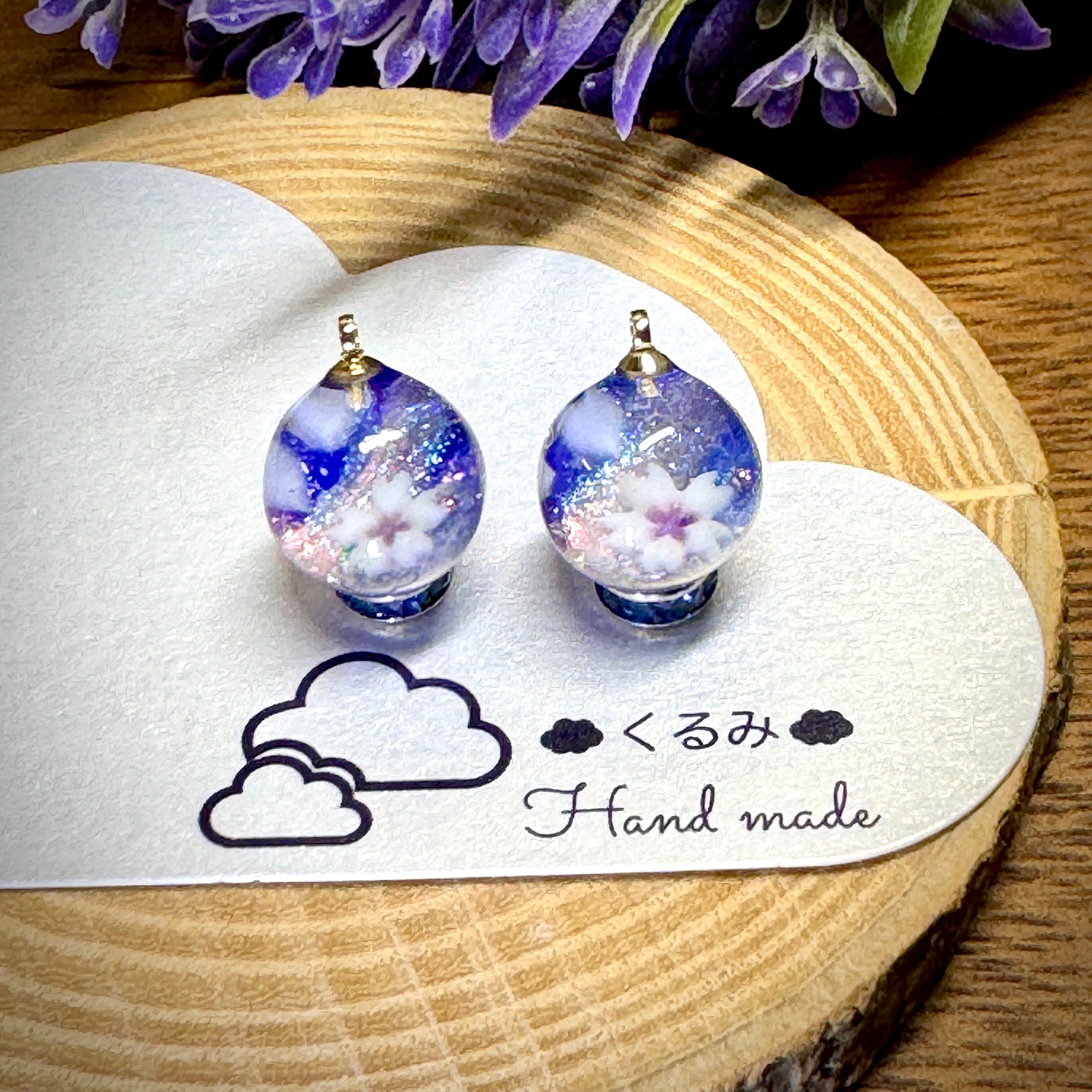 レジンピアス イヤリング 桜 まん丸 12mm c