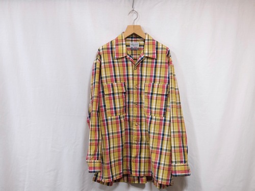 在庫有りMarvine Pontiak shirt makers”Open Collar Shirt Yellow Madras CH”