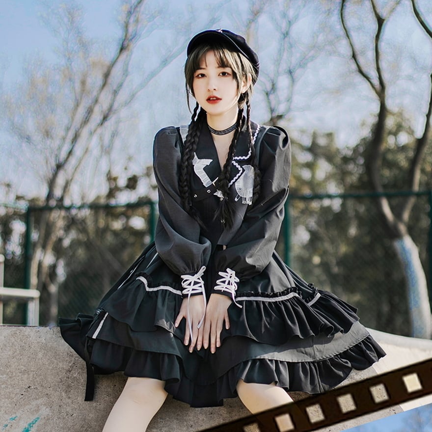 ミリロリ ロリータ 軍服 セットアップ バイカラー レイヤード 反射