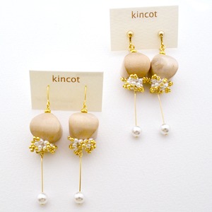 kincot　ウッド×パールピアス・イヤリング（ナチュラル）
