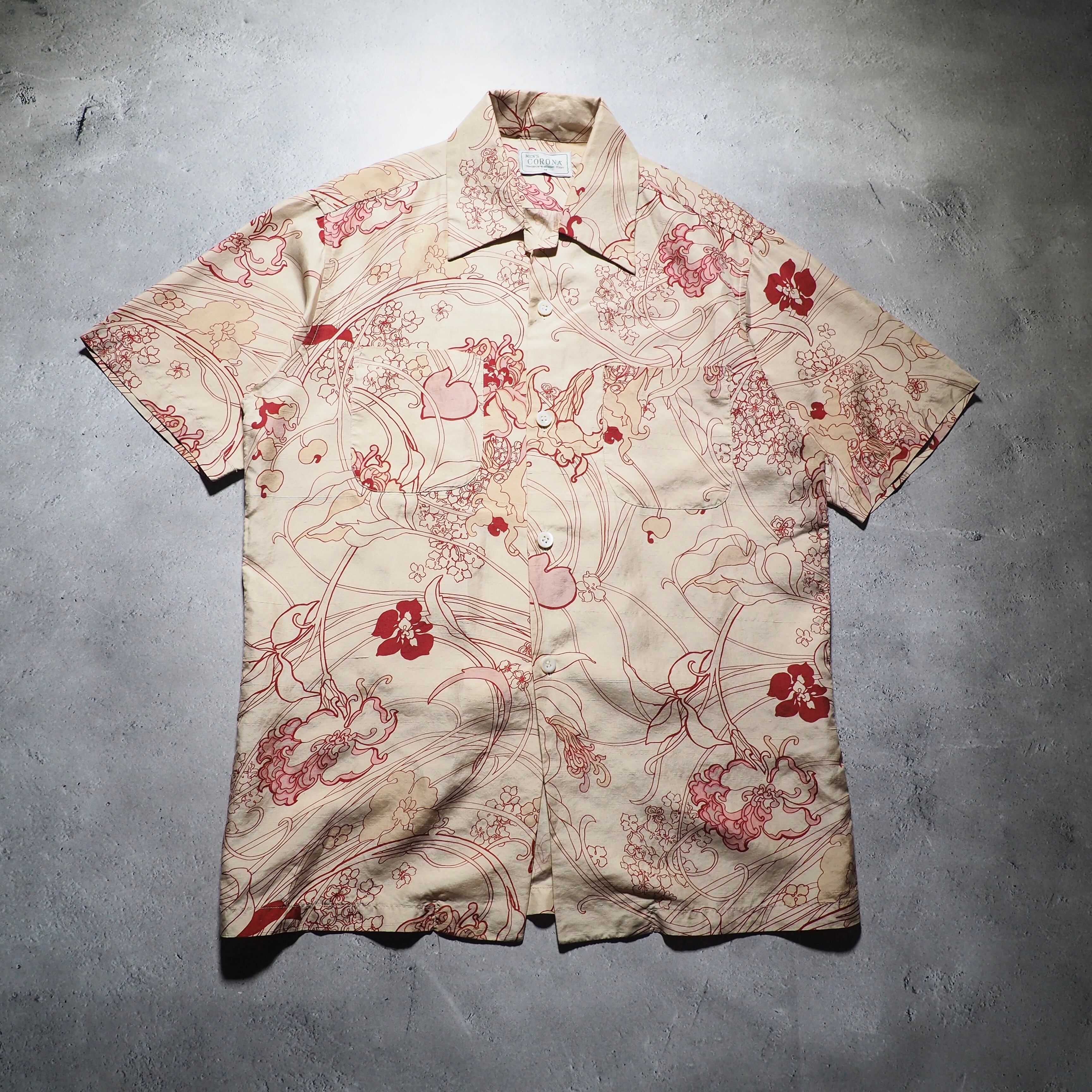 1990s Beautiful flower pattern vintage open collar SS silk shirt