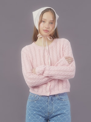 [MARGARIN FINGERS] HEART BUTTON CABLE CARDIGAN (LIGHT PINK) 正規品  韓国 ブランド 韓国ファッション 韓国代行 マーガリンフィンガーズ 日本 店舗