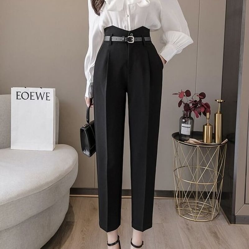 現品 1点限り モード系 ハイウエスト パンツ スリムパンツ 普段着使い オフィスコーデ