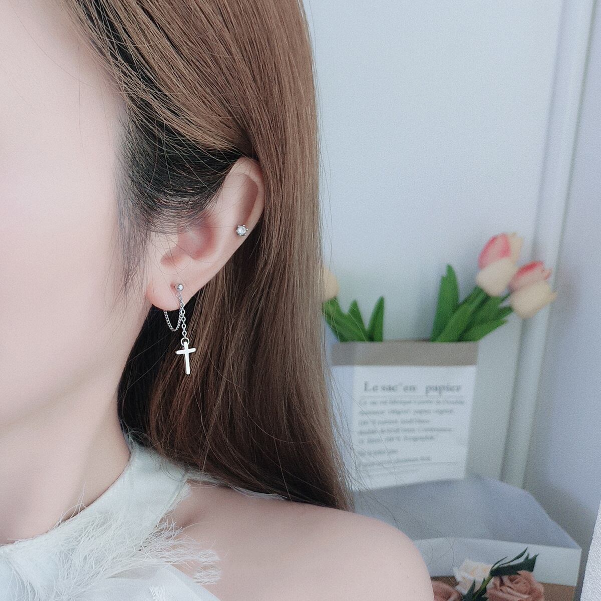 クロス ピアス シルバー925 レディース 韓国風ジュエリー D32 | Daimaruya