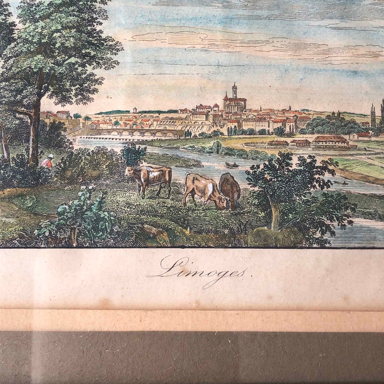 版画　リトグラフ　リモージュ地方風景　田園風景　木製フレーム 12PSbp14