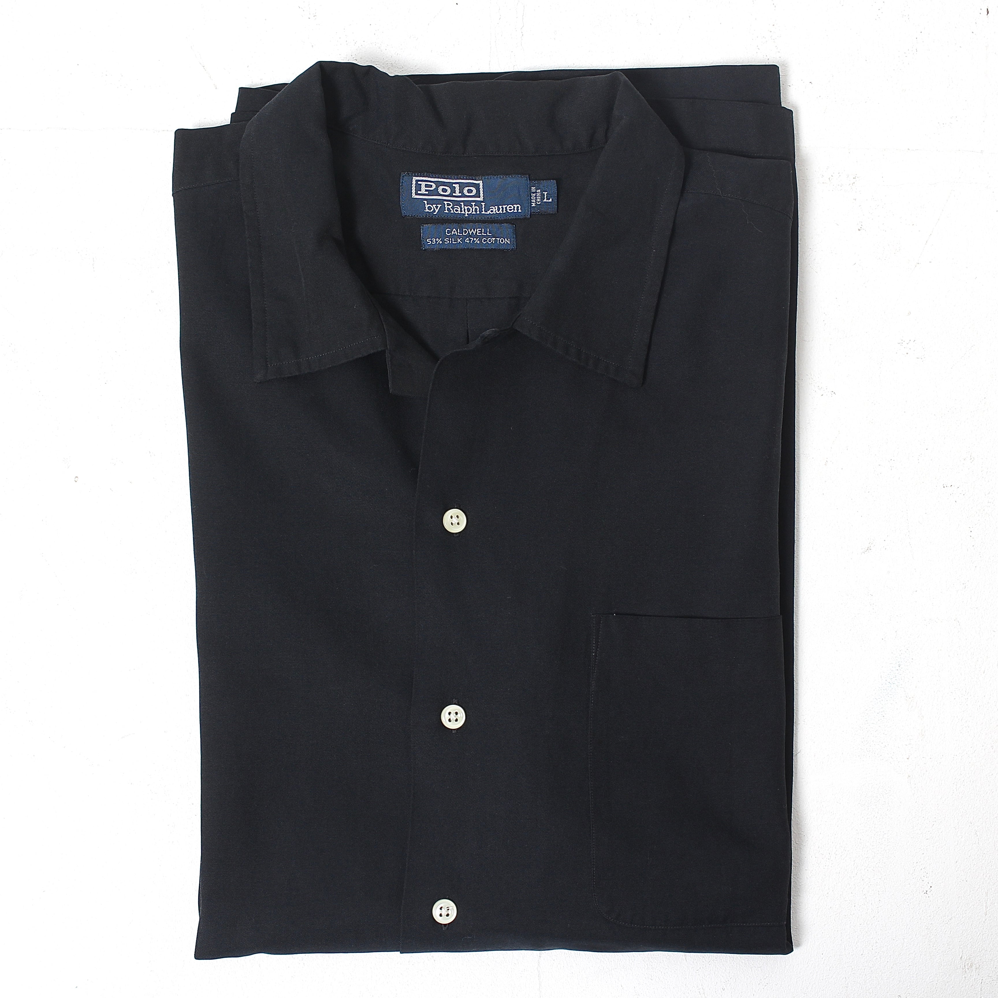 90s Ralph Lauren Shirt CALDWELL 黒 Lサイズ 1990s～Polo by Ralph Lauren CALDWELL BLACK SILK COTTON S/S BOX