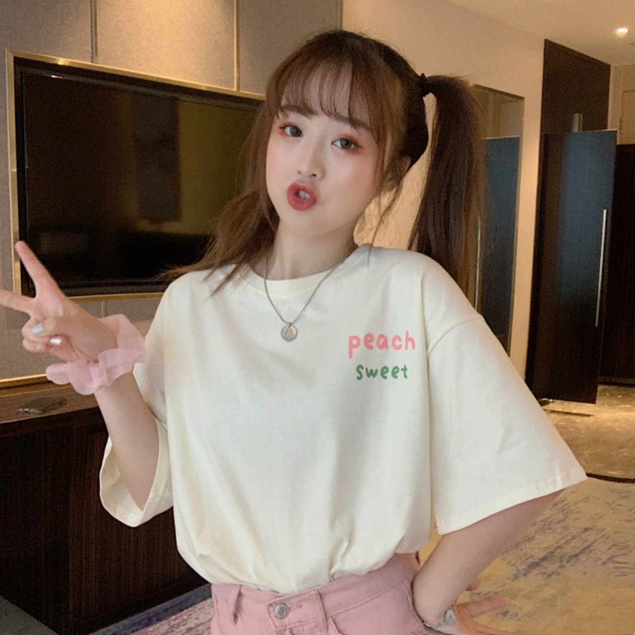 ✞ プリントTシャツ ラウンドネックプルオーバー スウィート 