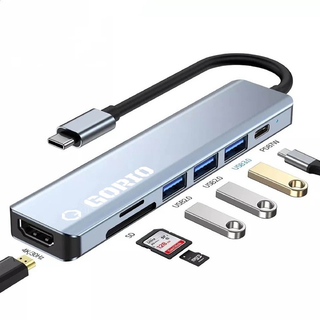 【GORIO】Connect Mini 7-in-1 USB-C PD3.0(最大87W) Dock ドッキングステーション 4K HDMI対応 SD TF