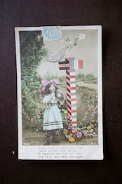 1900s フランス 手彩色 お手紙少女と幸福の鳩とアンティークポストカード 3p