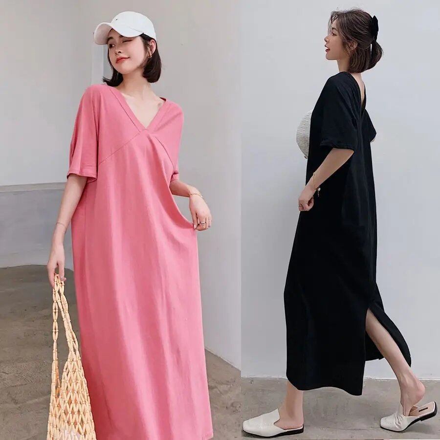 プラスサイズ 300ポンド ロングドレス レディース 夏の新作 200ポンド ゆったり膝丈 半袖Tシャツワンピース