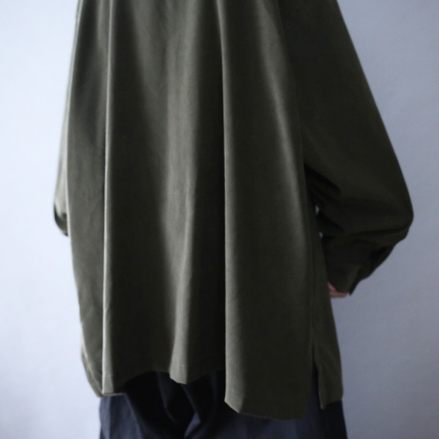 "刺繍×葉" double flap pocket design over silhouette fake suede shirt
