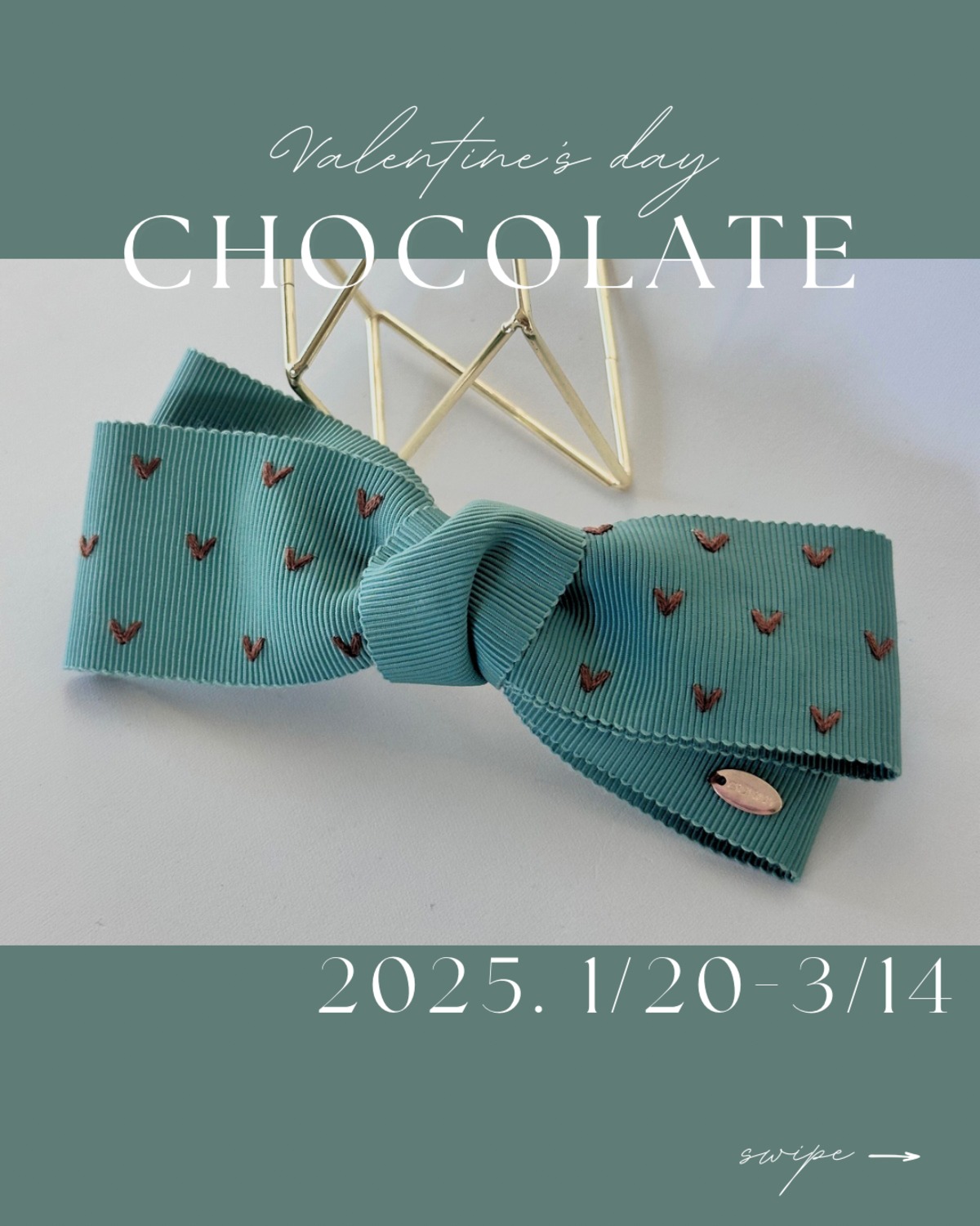 スイスドイツ語・チューリッヒ 方言辞典 /リボン付き/ハードカバー Little Hearts チョコミント | SUNNY RIBBON フランス刺繍×リボン