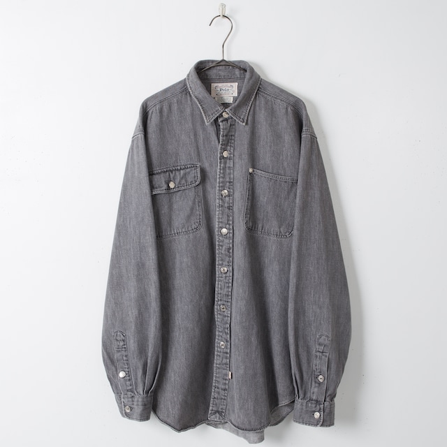 1990s-00s vintage "Polo Ralph Lauren" chambray designed cotton long sleeve shirt