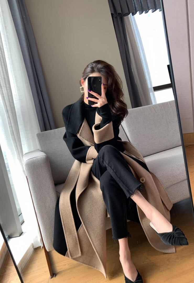 代 30代 40代 50代 ファッション 女性 冬 レディース 秋 ダブルブレスト ウールコート バイカラー ロング丈 ウエストリボン 秋冬 大人きれいめ 予約中