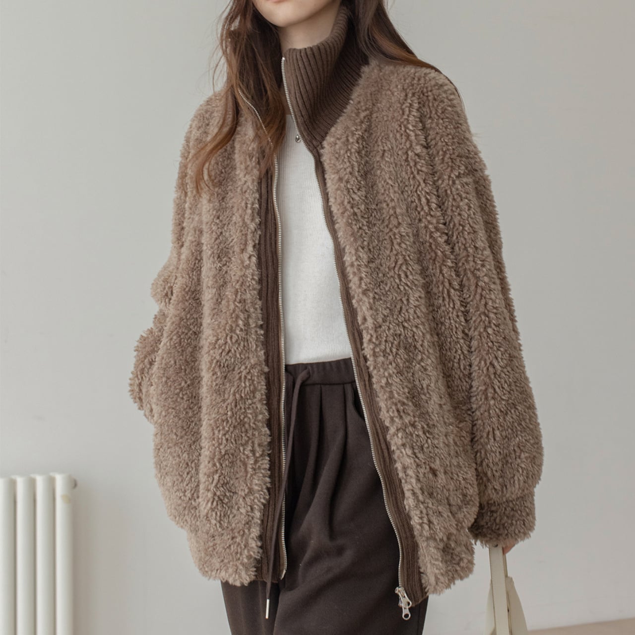 ニットスタンドカラーミドルジップコート CO3493