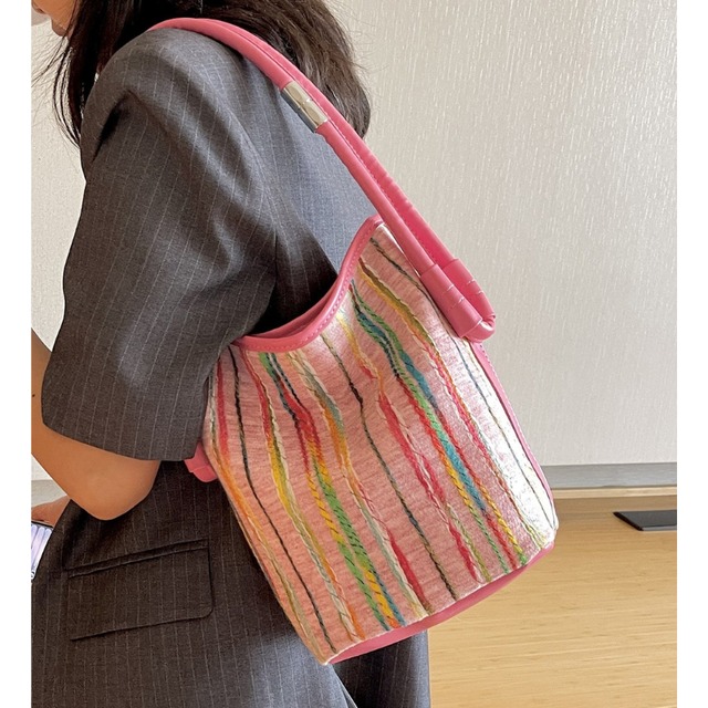 rainbow stripe rain bucket bag【6color】  e1895