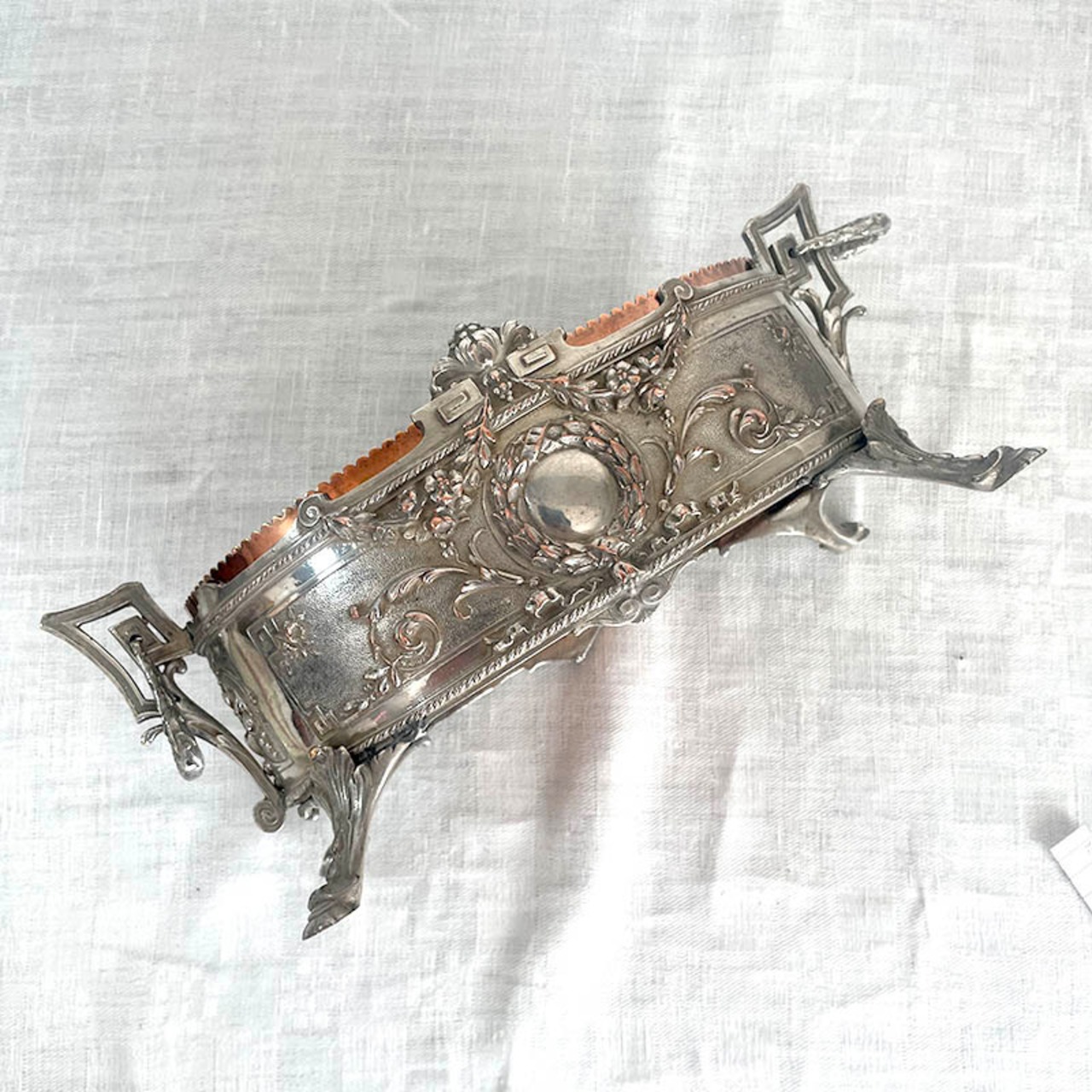 ジャルディニエール　銅製トレー付き　鉢カバー　花器　脚付き小物入れ　 12otdn10