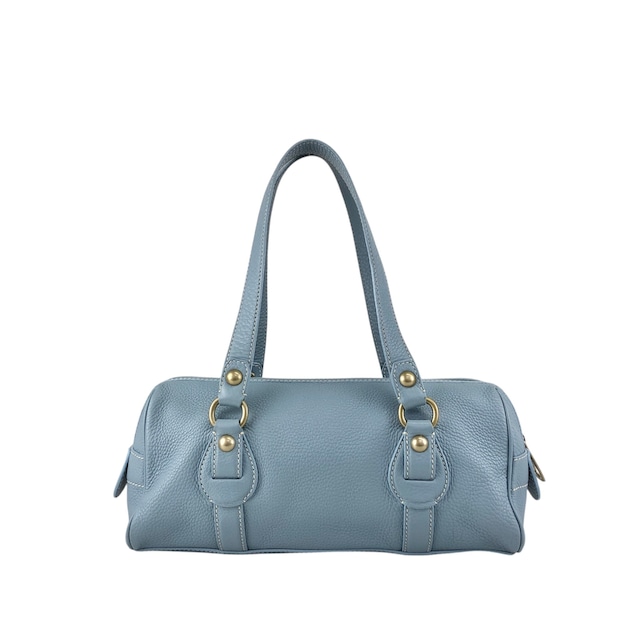 CELINE セリーヌ ハンドバッグ スカイブルー ブラゾン ロゴ レザー vintage ヴィンテージ オールド 5m2evd