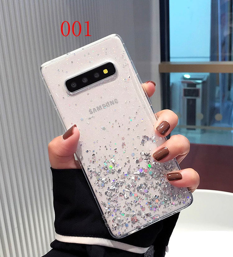 Galaxy S10/S10+/s9 クリアケース キラキラ 金箔入り 魅力 三色
