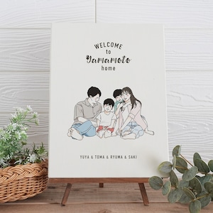 【家族のぬくもりを感じるインテリア】ファミリーアート ウェルカムホームボード キャンバスアート 家族イラスト