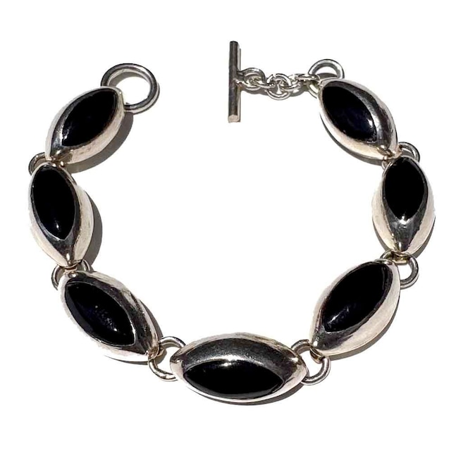 【Taxco MEXICO 925】Vintage Taxco Blackstone Silver Chain Bracelet【1970s-】Vintage Silver Bracelet