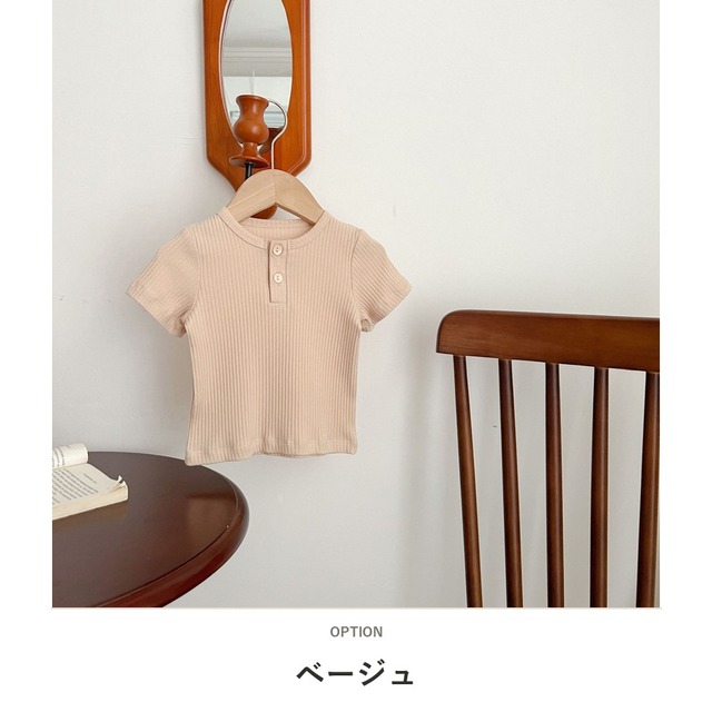 【BABY】ベーシック2ボタンリブ半袖クルーネックTシャツ - 3