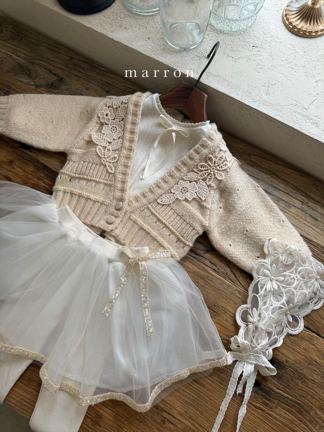 ラスト1 beige L【即納】<marron>  Flower cardigan