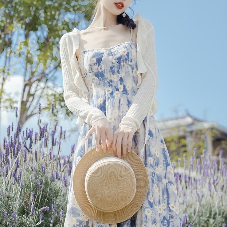 UN3D. ニット ロングキャミワンピ ロングカーディガン セットアップ F  