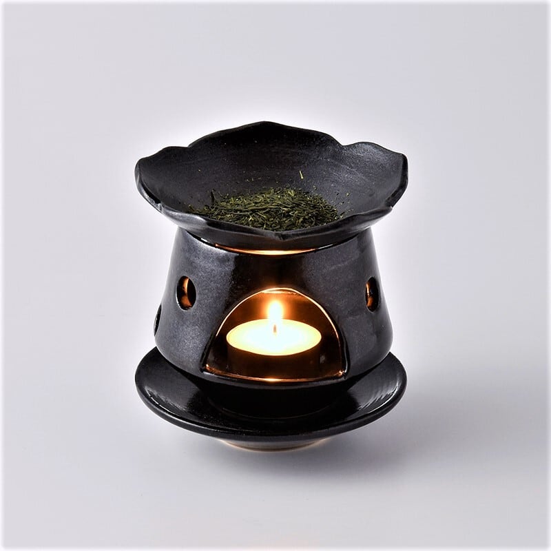 こくようせき】黒曜石 花皿茶香炉（ロウソク15個セット付） | 乃利陶