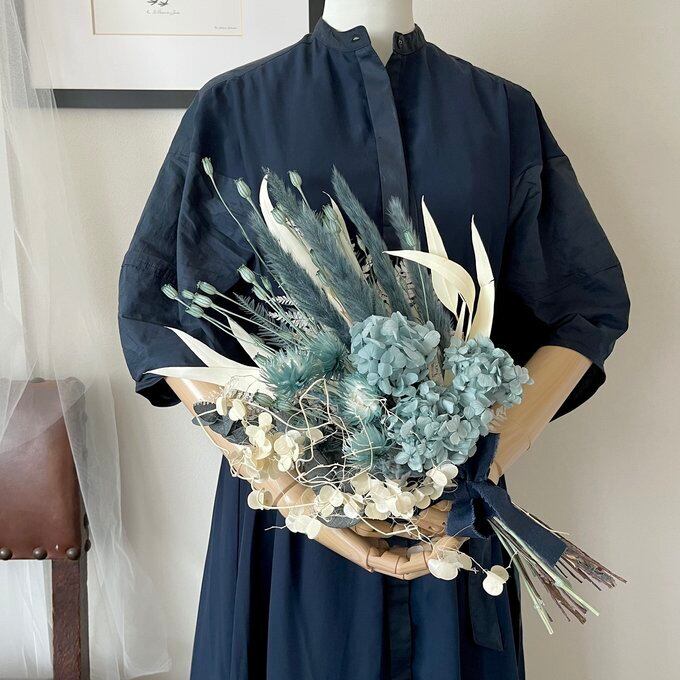 ブルーグリーンのシックな紫陽花スワッグ（ブーケ）L タイプB 再販多数