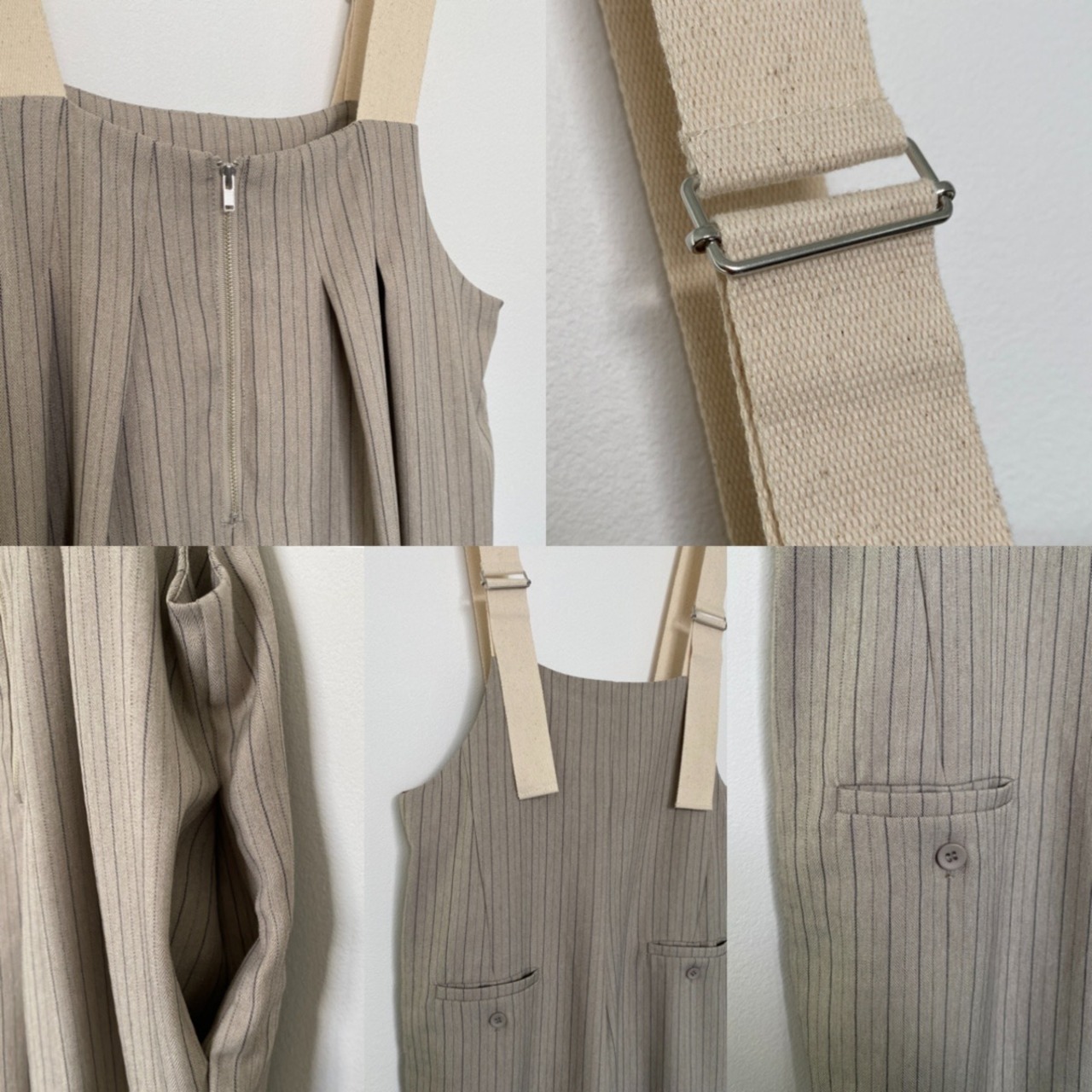 ピンストライプサロペットPT/グレージュ