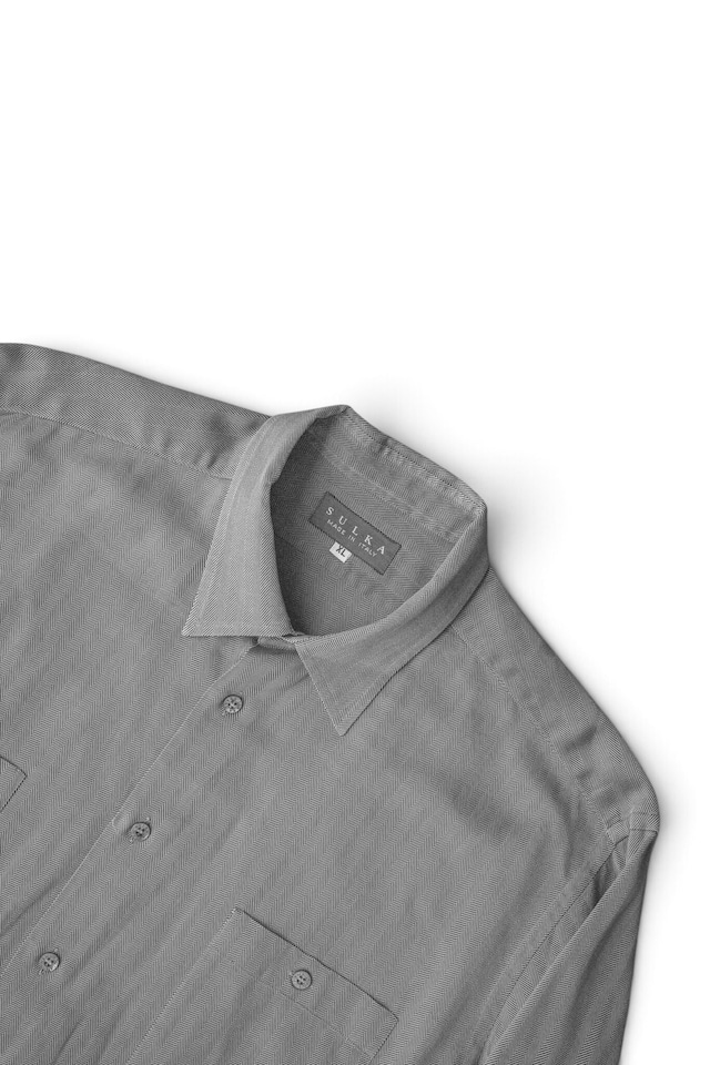 90's "SULKA" Gray Color Cotton Herringbone Twill Safari Shirt Made in ITALY