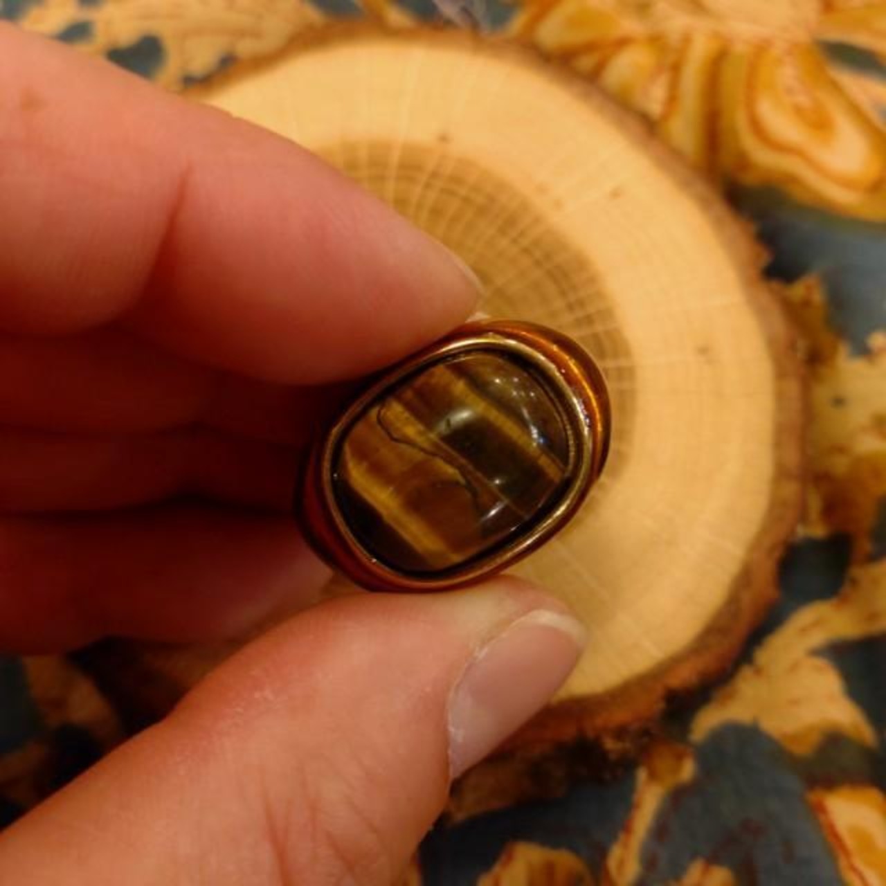 TOPANGA Jewelry 　Cabochon Cut Tiger ’s　Eye Ring　Ring Size 12　Ring　Accessory　Present　Simple　Vintage　Antique