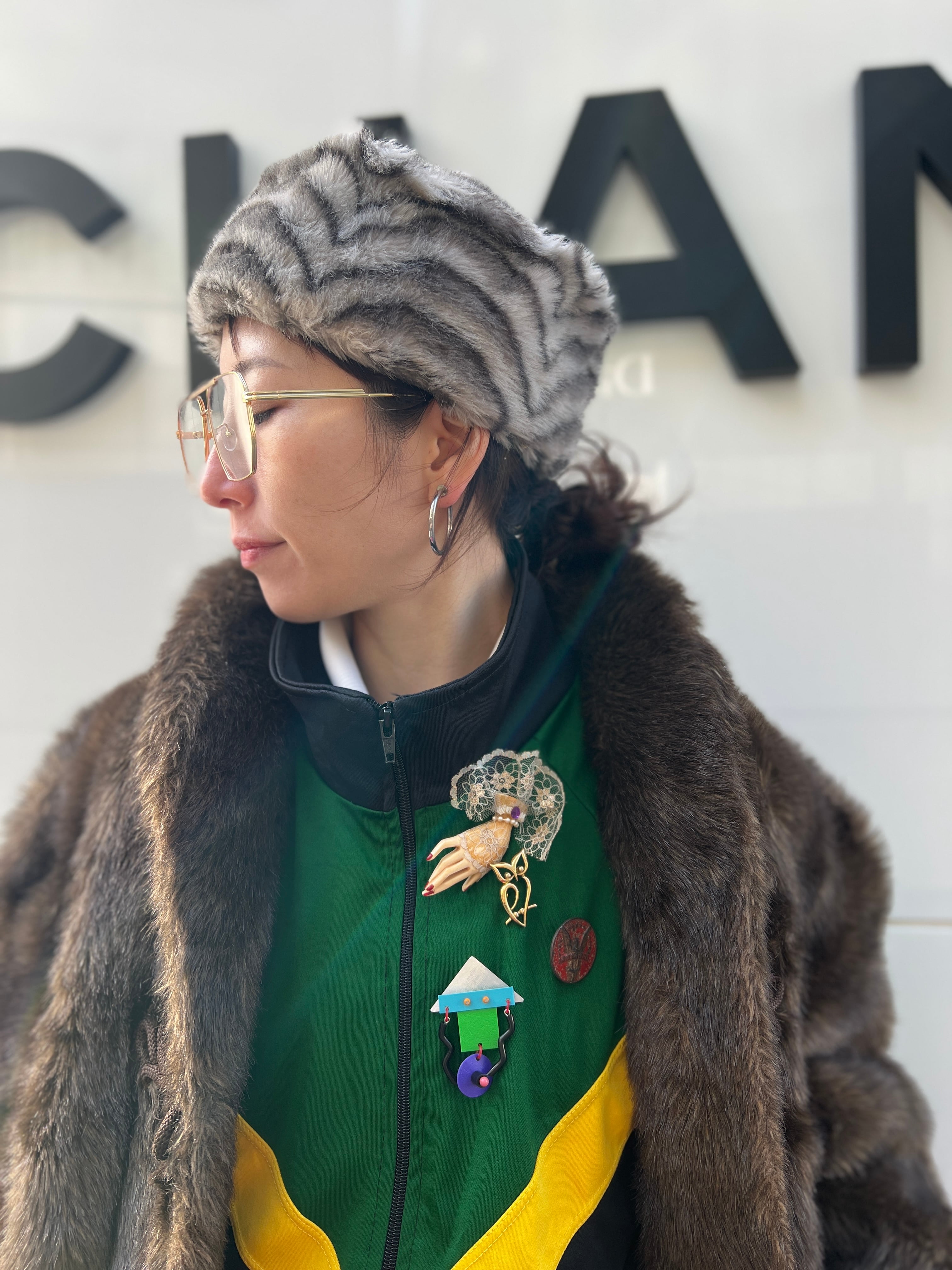 80s-90s gray eco fur hat